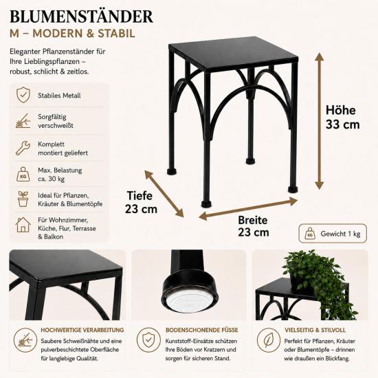 Preview: DanDiBo Metal Plant Stand Black Square 96449 M 33 cm Flower Pot Stand Plant Stool Side Table Flower Column Modern Plant Holder
