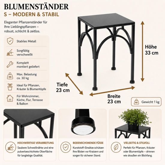 Preview: DanDiBo Metal Plant Stand Black Square 96449 S 28 cm Plant Holder Flower Stool Side Table Flower Column Modern Plant Stoo