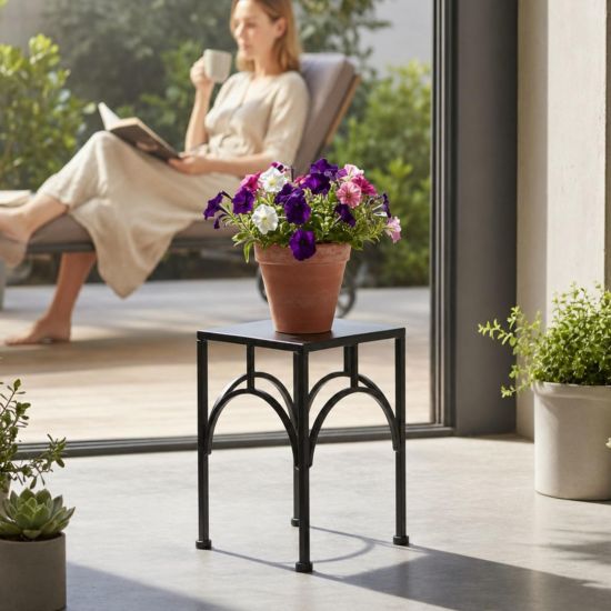 DanDiBo Blumenständer Metall Schwarz Eckig 96449 S 28 cm Pflanzenständer Blumenhocker Beistelltisch Blumensäule Modern Pflanzenhocker