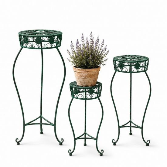 DanDiBo Blumenständer Metall Schwarz / Grün Rund 96008 3er Set 50 cm / 60 cm / 75 cm Pflanzenständer Blumenhocker Beistelltisch Blumensäule Pflanzenhocker