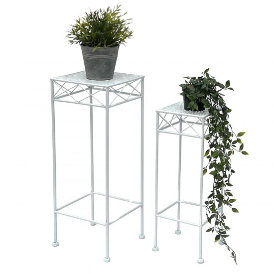 DanDiBo Flower Stool White Metal Square Flower Stand 96314 Set of 2 Side Table Flower Column Modern Plant Stand Plant Stool