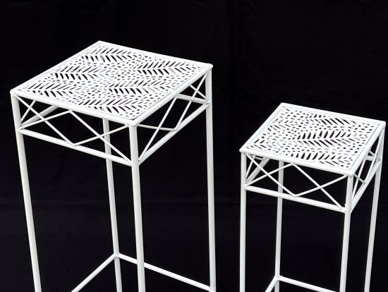 DanDiBo Flower Stool White Metal Square Flower Stand 96314 Set of 2 Side Table Flower Column Modern Plant Stand Plant Stool