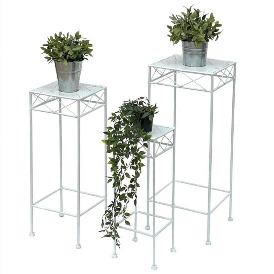 DanDiBo Flower Stand Metal White Square 96314 Set of 3 Plant Stand Flower Stool Side Table Flower Column Modern Plant Stool