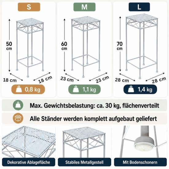Preview: DanDiBo Flower Stand Metal White Square 96314 Set of 3 Plant Stand Flower Stool Side Table Flower Column Modern Plant Stool