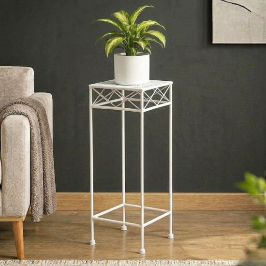 DanDiBo Blumenständer Metall Weiss Eckig 96314 L 70 cm Pflanzenständer Blumenhocker Beistelltisch Blumensäule Modern Pflanzenhocker