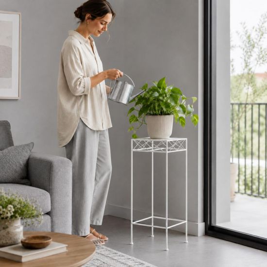 Preview: DanDiBo Blumenständer Metall Weiss Eckig 96314 L 70 cm Pflanzenständer Blumenhocker Beistelltisch Blumensäule Modern Pflanzenhocker
