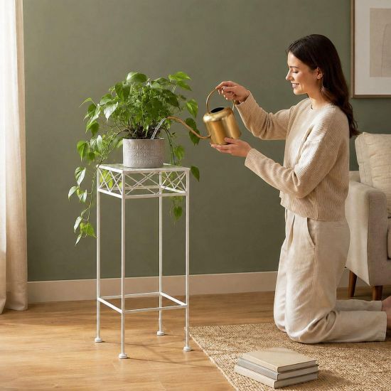 Preview: DanDiBo Blumenständer Metall Weiss Eckig 96314 M 60 cm Pflanzenständer Blumenhocker Beistelltisch Blumensäule Modern Pflanzenhocker