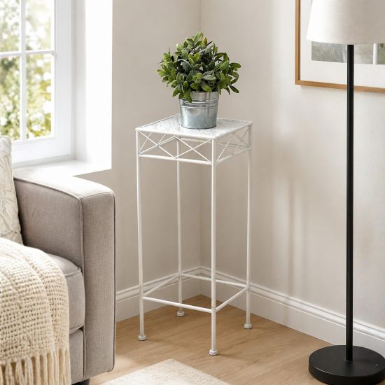 DanDiBo Metal Plant Stand White Square 96314 M 60 cm Flower Stand Plant Stool Side Table Flower Column Modern Plant Holder