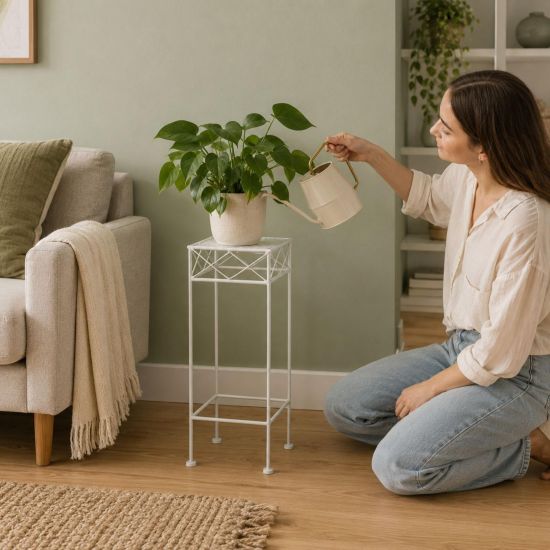 Preview: DanDiBo Blumenständer Metall Weiss Eckig 96314 S 50 cm Pflanzenständer Blumenhocker Beistelltisch Blumensäule Modern Pflanzenhocker