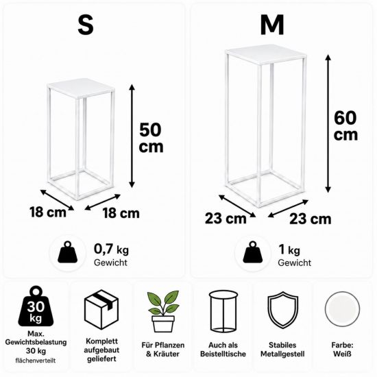 Preview: DanDiBo Metal Plant Stands White Square 96482 Set of 2 Flower Stands Plant Pot Stands Side Tables Flower Columns Modern Plant Stools