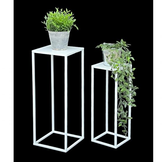 DanDiBo Blumenständer Metall Weiss Eckig 96482 2er Set Pflanzenständer Blumenhocker Beistelltisch Blumensäule Modern Pflanzenhocker