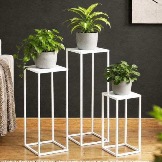 DanDiBo Blumenständer Metall Weiss Eckig 96482 3 er Set Pflanzenständer Blumenhocker Beistelltisch Blumensäule Modern Pflanzenhocker