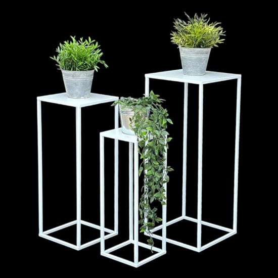 DanDiBo Blumenständer Metall Weiss Eckig 96482 3 er Set Pflanzenständer Blumenhocker Beistelltisch Blumensäule Modern Pflanzenhocker
