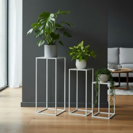 DanDiBo Blumenständer Metall Weiss Eckig 96482 3 er Set Pflanzenständer Blumenhocker Beistelltisch Blumensäule Modern Pflanzenhocker