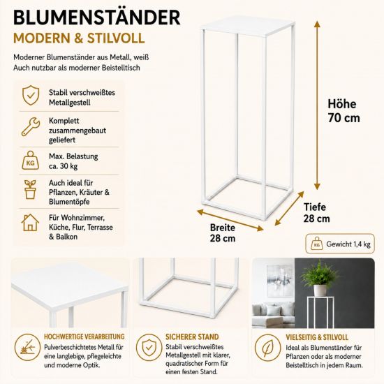 Preview: DanDiBo Metal Plant Stand White Square 96482 L Plant Holder 70 cm Flower Stool Side Table Flower Column Modern Plant Stool