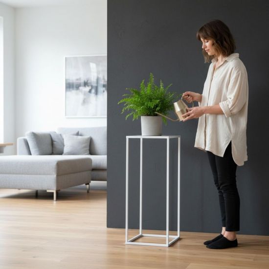 DanDiBo Blumenständer Metall Weiss Eckig 96482 L Pflanzenständer 70 cm Blumenhocker Beistelltisch Blumensäule Modern Pflanzenhocker