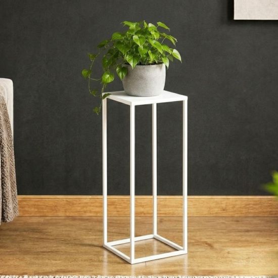 DanDiBo Square Metal Plant Stand White 96482 M 60 cm Plant Holder Plant Stool Side Table Flower Pedestal Modern Plant Stool