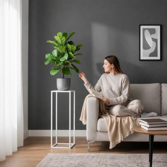 DanDiBo Square Metal Plant Stand White 96482 M 60 cm Plant Holder Plant Stool Side Table Flower Pedestal Modern Plant Stool