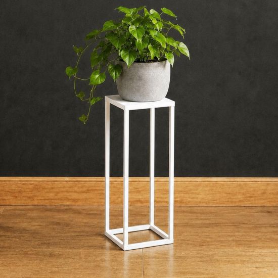 DanDiBo Metal Plant Stand White Square 96482 S Plant Holder 50 cm Flower Stool Side Table Flower Pedestal Modern Plant Stool