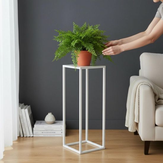 DanDiBo Metal Plant Stand White Square 96482 S Plant Holder 50 cm Flower Stool Side Table Flower Pedestal Modern Plant Stool