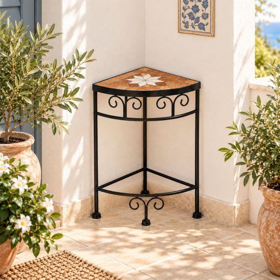 DanDiBo Mosaic Flower Stand Square 12013 M Plant Stand for Outdoor Use 52 cm Flower Stool Outdoor Side Table Plant Stool