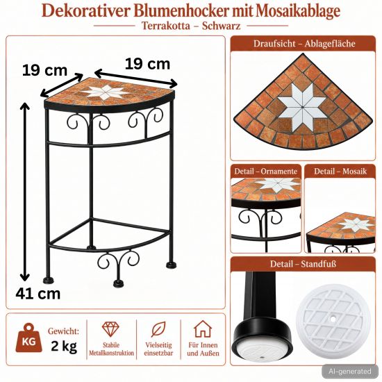 DanDiBo Mosaic Plant Stand Square 12013 S Outdoor Plant Stand 41 cm Flower Stool Outdoor Side Table Plant Stool