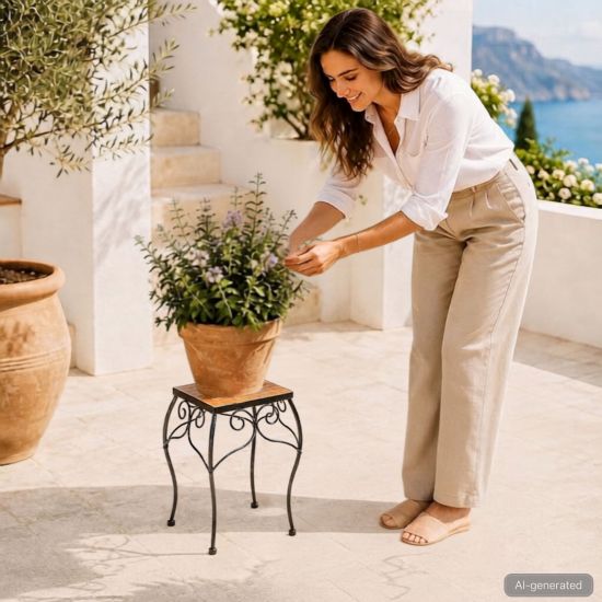 DanDiBo Mosaic Flower Stand Square 12015 L Plant Stand for Outdoor Use 38 cm Flower Stool Outdoor Side Table Plant Stool
