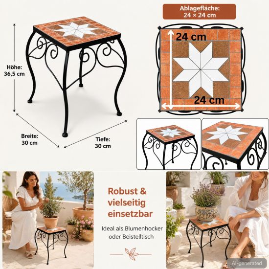 Preview: DanDiBo Mosaic Flower Stand Square 12015 L Plant Stand for Outdoor Use 38 cm Flower Stool Outdoor Side Table Plant Stool