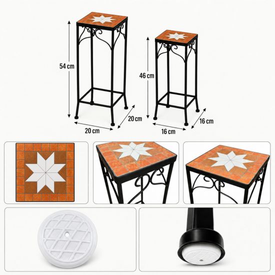 Preview: DanDiBo Mosaic Plant Stand Square Set of 2 12012 Plant Stands for Outdoor Use Flower Stools Outdoor Side Table Plant Stool