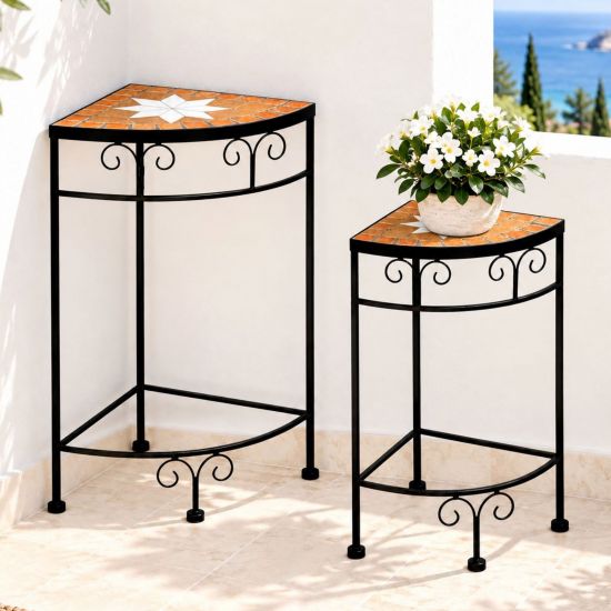 DanDiBo Mosaic Plant Stand Square Set of 2 12013 Outdoor Plant Stand 41 cm / 52 cm Flower Stool Outdoor Side Table Plant Stool Corner Shelf