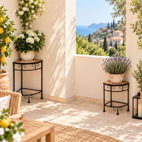 DanDiBo Mosaic Plant Stand Square Set of 2 12013 Outdoor Plant Stand 41 cm / 52 cm Flower Stool Outdoor Side Table Plant Stool Corner Shelf