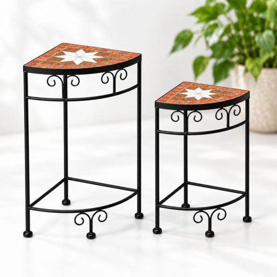 DanDiBo Mosaic Plant Stand Square Set of 2 12013 Outdoor Plant Stand 41 cm / 52 cm Flower Stool Outdoor Side Table Plant Stool Corner Shelf