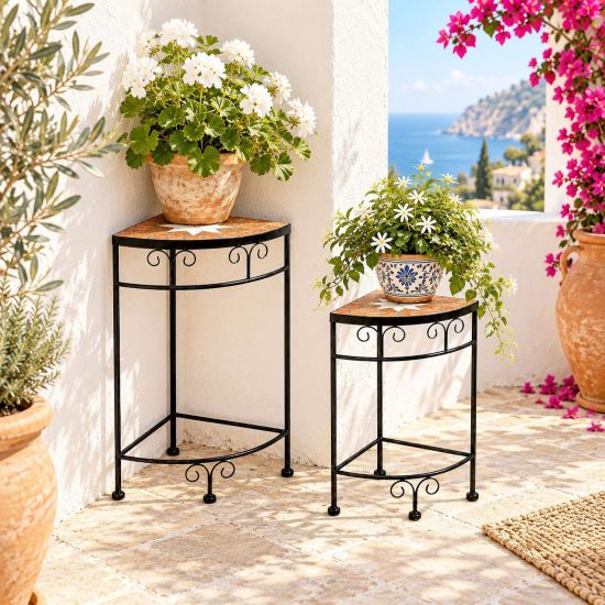 DanDiBo Mosaic Plant Stand Square Set of 2 12013 Outdoor Plant Stand 41 cm / 52 cm Flower Stool Outdoor Side Table Plant Stool Corner Shelf