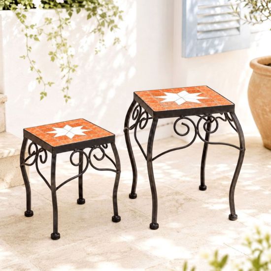 DanDiBo Mosaic Flower Stand Square Set of 2 12015 Plant Stand for Outdoor Use Flower Stool Outdoor Side Table Plant Stool