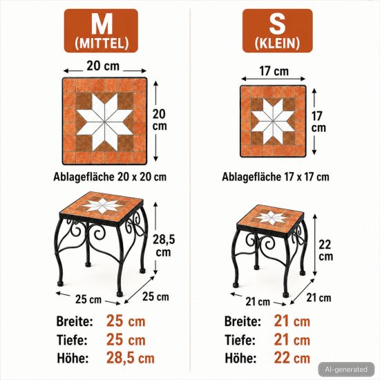 Preview: DanDiBo Mosaic Flower Stand Square Set of 2 12015 Plant Stand for Outdoor Use Flower Stool Outdoor Side Table Plant Stool