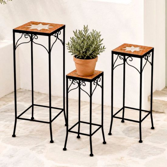 DanDiBo Mosaic Plant Stand Square Set of 3 12012 Plant Stands for Outdoor Use Flower Stools Outdoor Side Tables Plant Stools