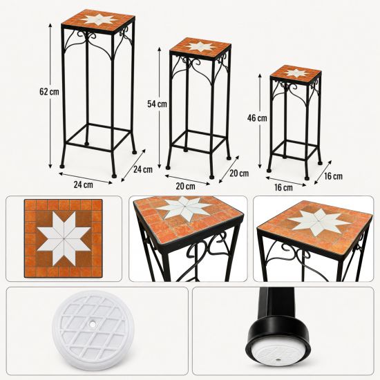 Preview: DanDiBo Mosaic Plant Stand Square Set of 3 12012 Plant Stands for Outdoor Use Flower Stools Outdoor Side Tables Plant Stools