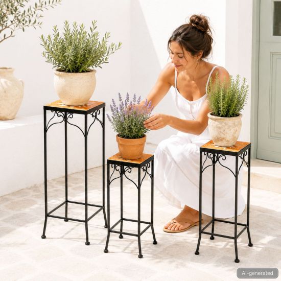 DanDiBo Mosaic Plant Stand Square Set of 3 12012 Plant Stands for Outdoor Use Flower Stools Outdoor Side Tables Plant Stools