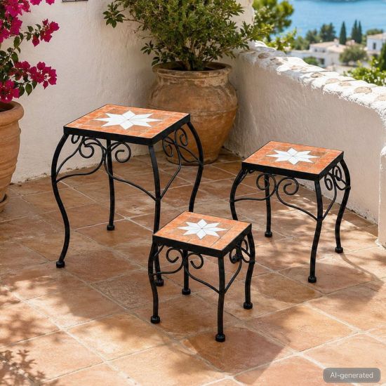 DanDiBo Mosaic Plant Stand Square Set of 3 12015 Plant Stand for Outdoor Use Flower Stool Outdoor Side Table Plant Stool