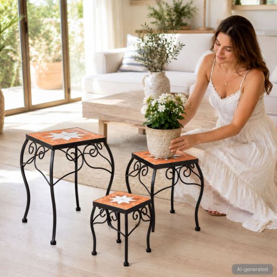 Preview: DanDiBo Mosaic Plant Stand Square Set of 3 12015 Plant Stand for Outdoor Use Flower Stool Outdoor Side Table Plant Stool