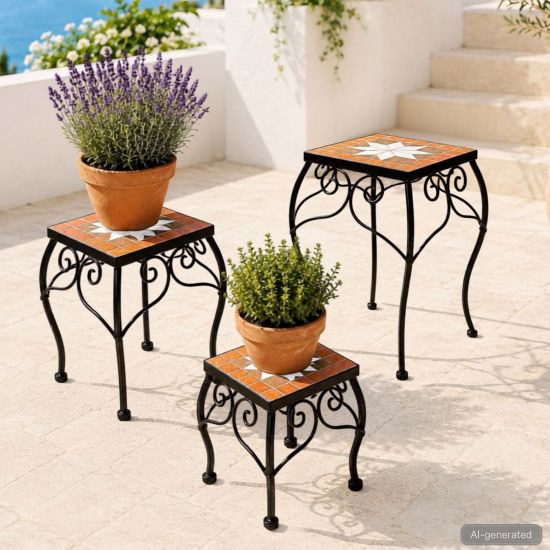 DanDiBo Mosaic Plant Stand Square Set of 3 12015 Plant Stand for Outdoor Use Flower Stool Outdoor Side Table Plant Stool