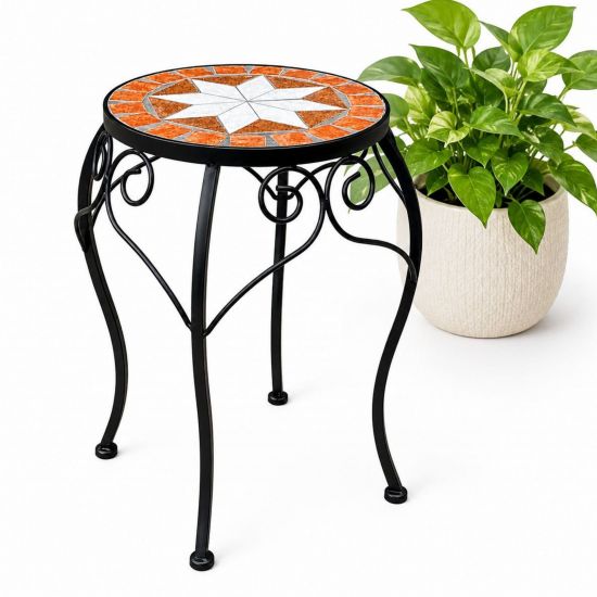 DanDiBo Mosaic Round Plant Stand 12014 L Outdoor Plant Holder Flower Stool Side Table Plant Stool
