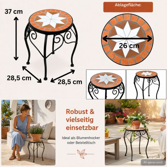 Preview: DanDiBo Mosaic Round Plant Stand 12014 L Outdoor Plant Holder Flower Stool Side Table Plant Stool