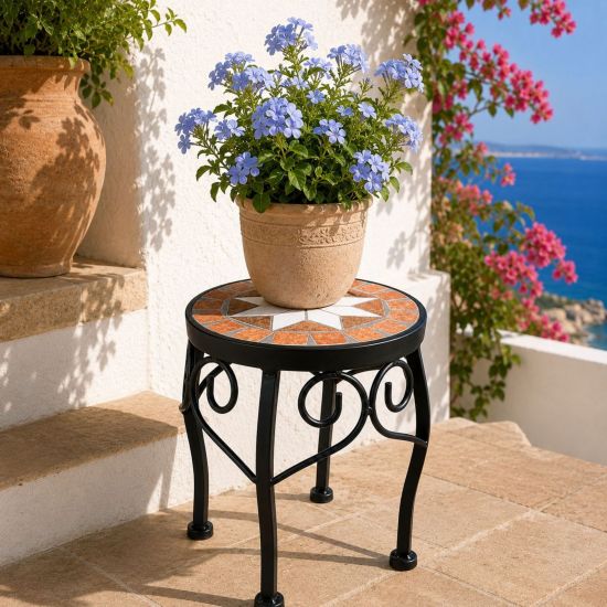 DanDiBo Round Mosaic Plant Stand 12014 S for Outdoor Use 21 cm Flower Stool Outdoor Side Table Plant Stool