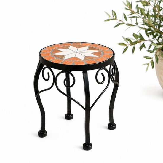 DanDiBo Round Mosaic Plant Stand 12014 S for Outdoor Use 21 cm Flower Stool Outdoor Side Table Plant Stool