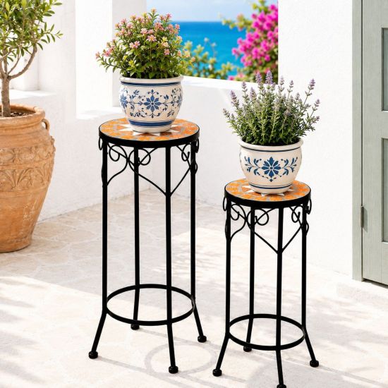 DanDiBo Round Mosaic Plant Stands Set of 2 12011 Outdoor Plant Stands Flower Pot Stools Outdoor Side Tables Plant Stools