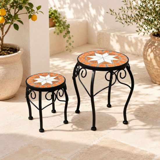DanDiBo Mosaic Round Plant Stand Set of 2 12014 Plant Holder for Outdoor Use Flower Stool Outdoor Side Table Plant Stool