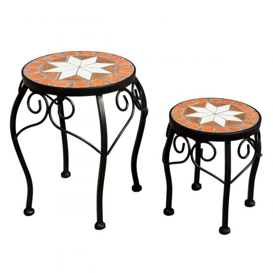 DanDiBo Mosaic Round Plant Stand Set of 2 12014 Plant Holder for Outdoor Use Flower Stool Outdoor Side Table Plant Stool