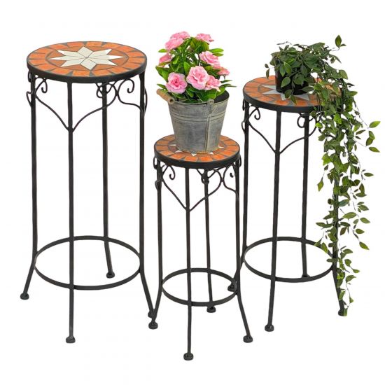 DanDiBo Round Mosaic Plant Stands, Set of 3, 12011, Outdoor Flower Stands, Plant Stools, Side Tables