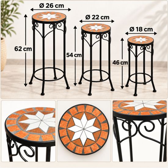 Preview: DanDiBo Round Mosaic Plant Stands, Set of 3, 12011, Outdoor Flower Stands, Plant Stools, Side Tables